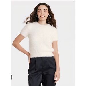 NWOT A New Day White Fluffy Knit Sweater Women's Size L